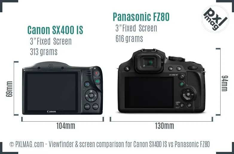 Canon SX400 IS vs Panasonic FZ80 Screen and Viewfinder comparison