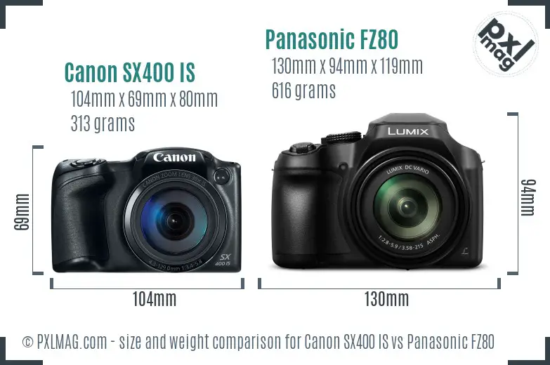 Canon SX400 IS vs Panasonic FZ80 size comparison