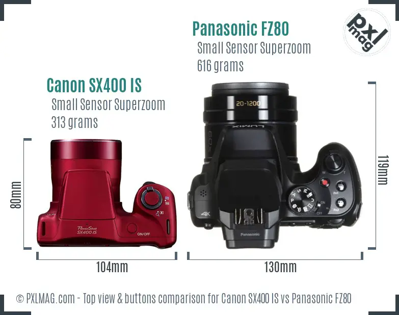 Canon SX400 IS vs Panasonic FZ80 top view buttons comparison