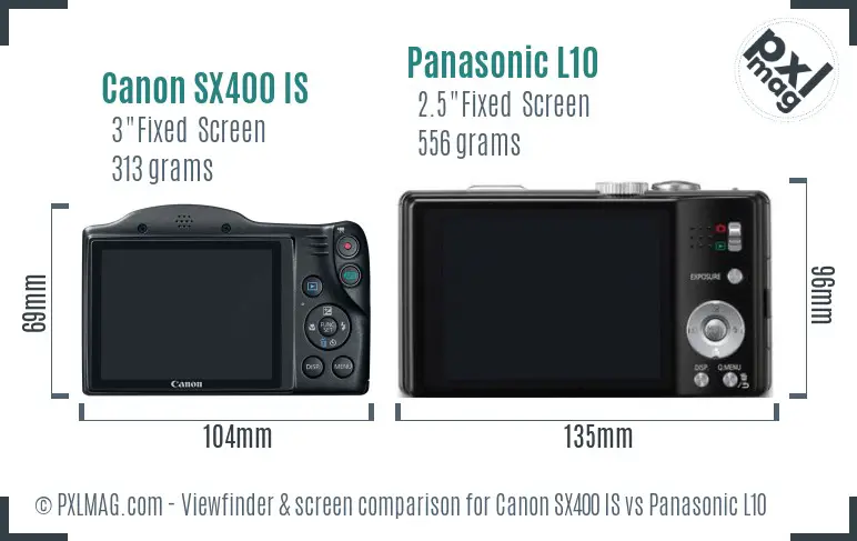 Canon SX400 IS vs Panasonic L10 Screen and Viewfinder comparison