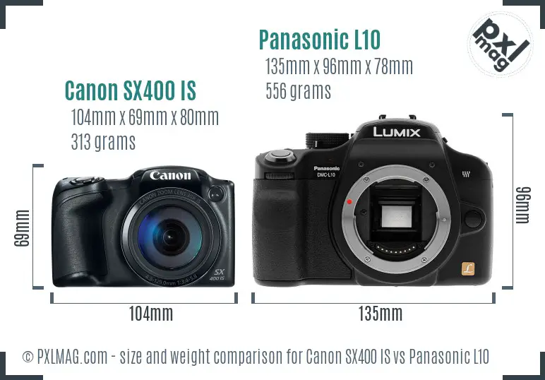 Canon SX400 IS vs Panasonic L10 size comparison