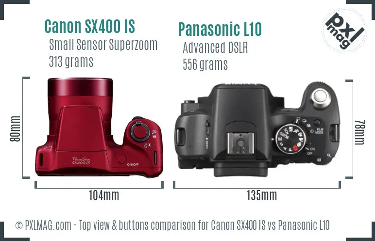 Canon SX400 IS vs Panasonic L10 top view buttons comparison