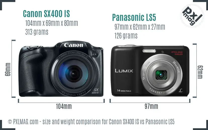 Canon SX400 IS vs Panasonic LS5 size comparison
