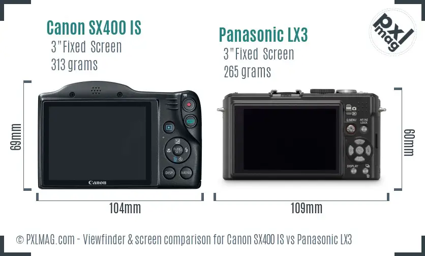 Canon SX400 IS vs Panasonic LX3 Screen and Viewfinder comparison