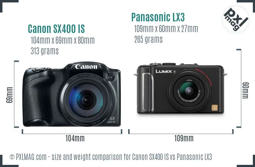 Canon SX400 IS vs Panasonic LX3 size comparison Canon SX400 IS vs Panasonic LX3 size comparison