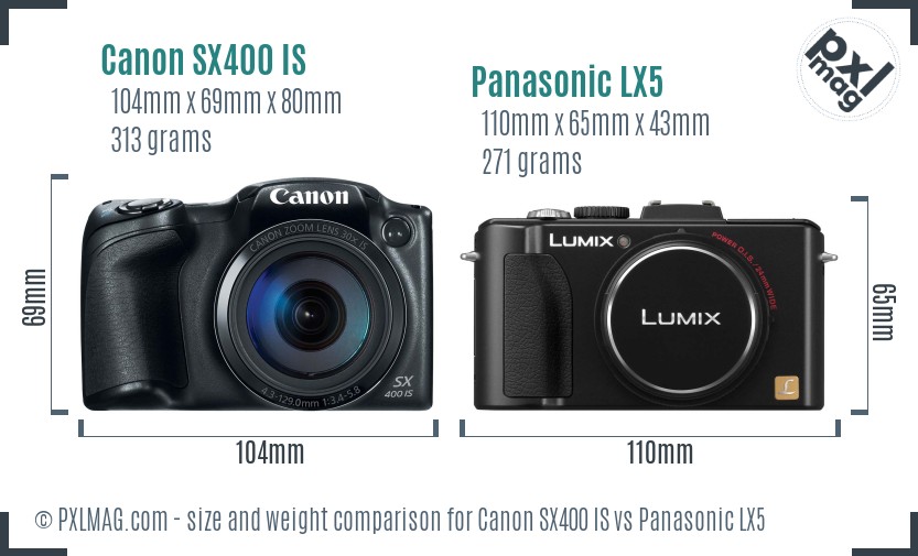 Canon SX400 IS vs Panasonic LX5 size comparison