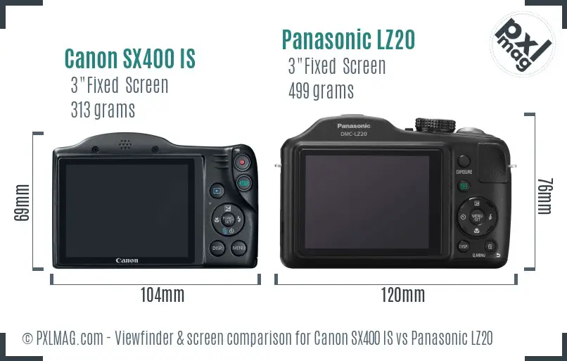 Canon SX400 IS vs Panasonic LZ20 Screen and Viewfinder comparison