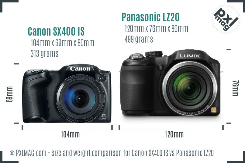 Canon SX400 IS vs Panasonic LZ20 size comparison