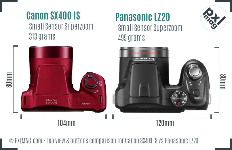 Canon SX400 IS vs Panasonic LZ20 top view buttons comparison