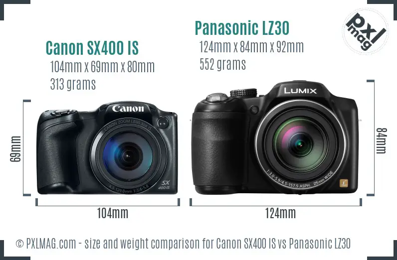 Canon SX400 IS vs Panasonic LZ30 size comparison Canon SX400 IS vs Panasonic LZ30 size comparison