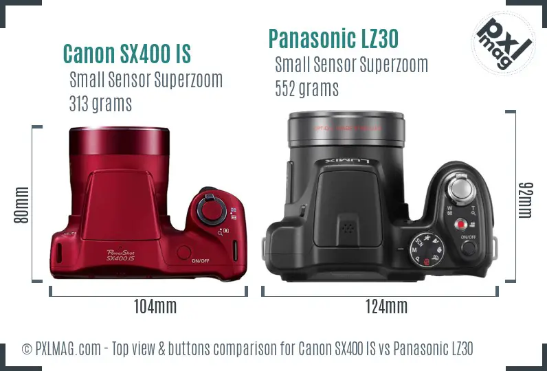 Canon SX400 IS vs Panasonic LZ30 top view buttons comparison