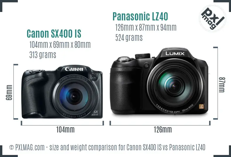 Canon SX400 IS vs Panasonic LZ40 size comparison