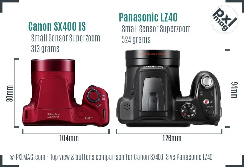 Canon SX400 IS vs Panasonic LZ40 top view buttons comparison