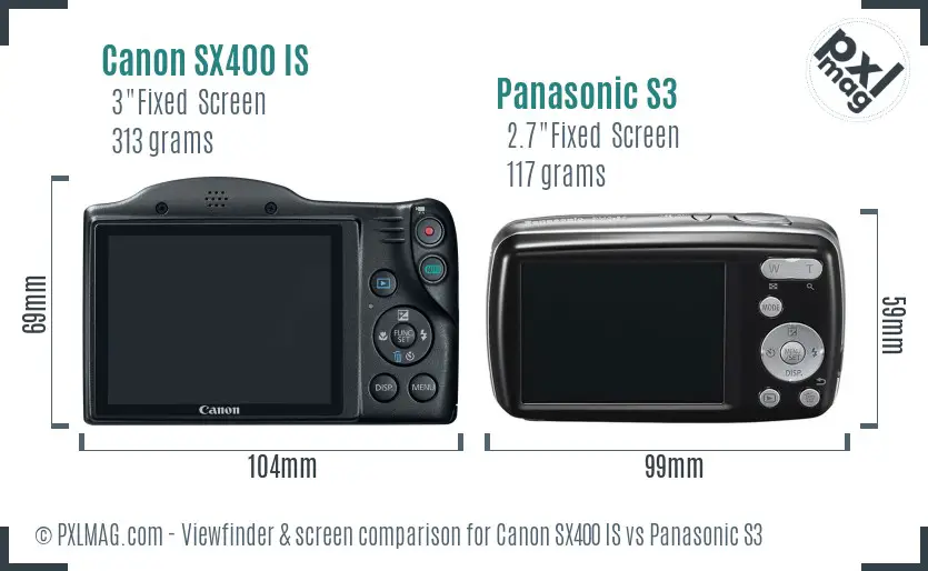 Canon SX400 IS vs Panasonic S3 Screen and Viewfinder comparison