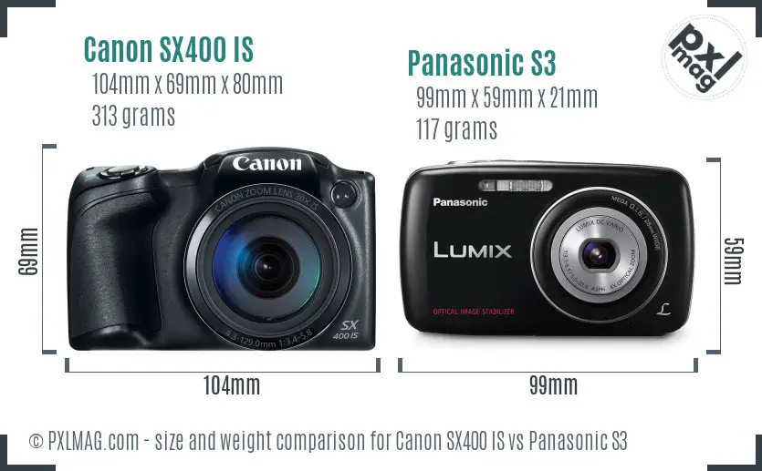 Canon SX400 IS vs Panasonic S3 size comparison