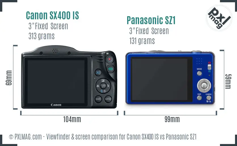 Canon SX400 IS vs Panasonic SZ1 Screen and Viewfinder comparison