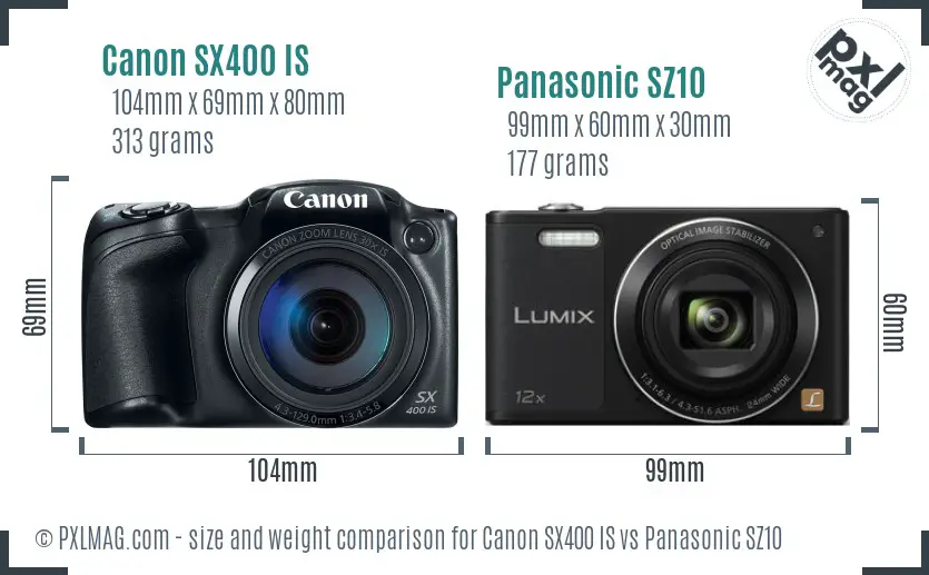 Canon SX400 IS vs Panasonic SZ10 size comparison Canon SX400 IS vs Panasonic SZ10 size comparison