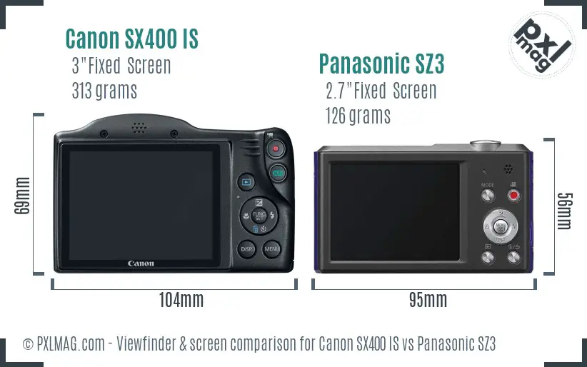 Canon SX400 IS vs Panasonic SZ3 Screen and Viewfinder comparison