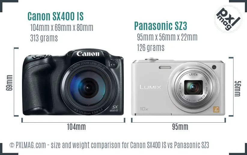 Canon SX400 IS vs Panasonic SZ3 size comparison