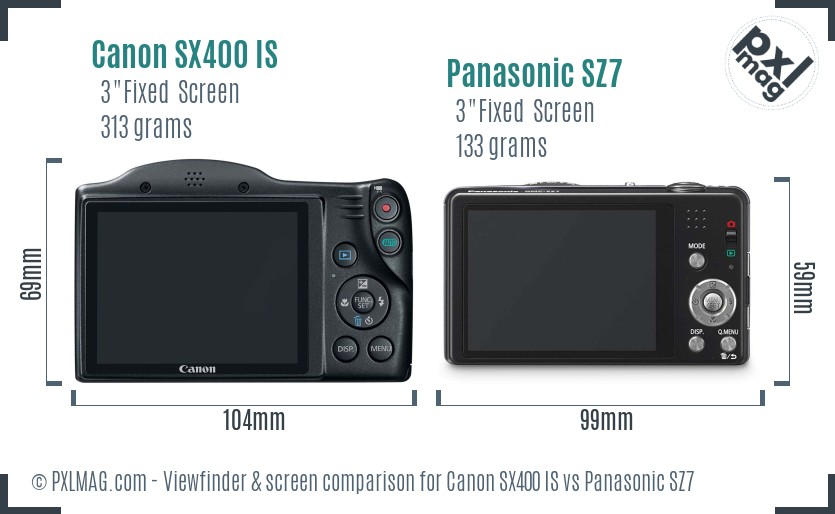 Canon SX400 IS vs Panasonic SZ7 Screen and Viewfinder comparison