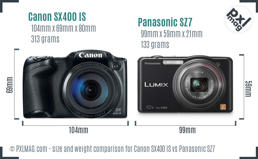 Canon SX400 IS vs Panasonic SZ7 size comparison