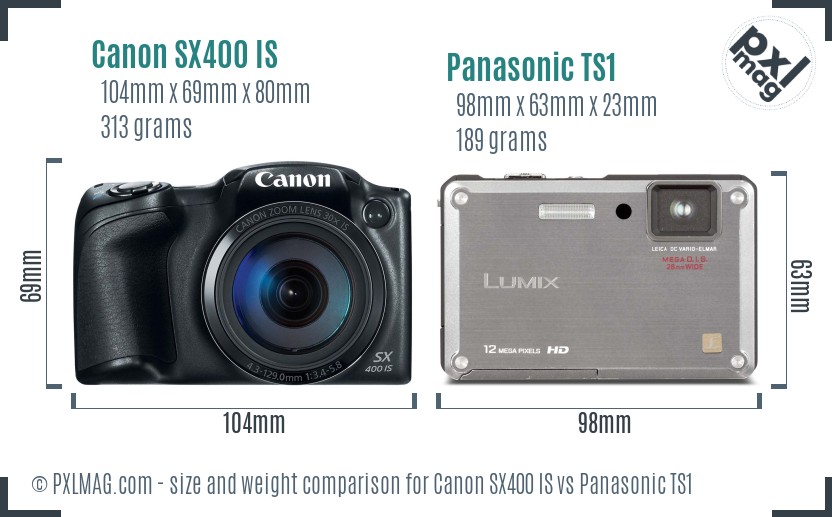 Canon SX400 IS vs Panasonic TS1 size comparison