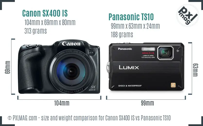 Canon SX400 IS vs Panasonic TS10 size comparison Canon SX400 IS vs Panasonic TS10 size comparison