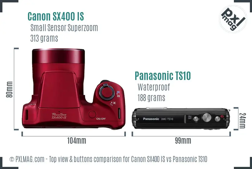 Canon SX400 IS vs Panasonic TS10 top view buttons comparison Canon SX400 IS vs Panasonic TS10 top view buttons comparison