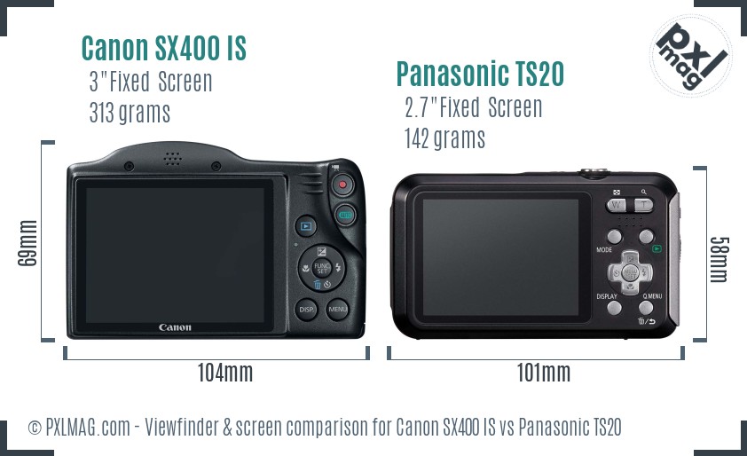 Canon SX400 IS vs Panasonic TS20 Screen and Viewfinder comparison