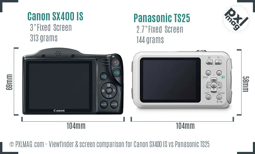 Canon SX400 IS vs Panasonic TS25 Screen and Viewfinder comparison