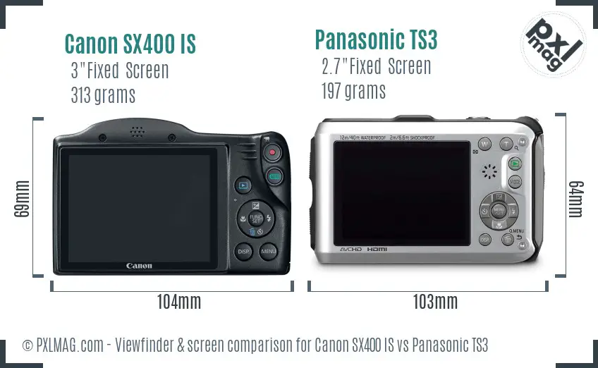 Canon SX400 IS vs Panasonic TS3 Screen and Viewfinder comparison