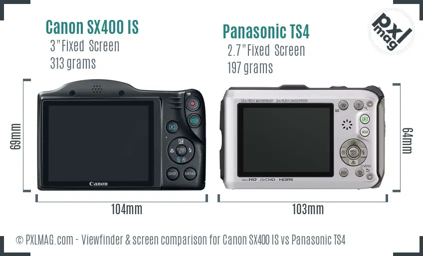 Canon SX400 IS vs Panasonic TS4 Screen and Viewfinder comparison