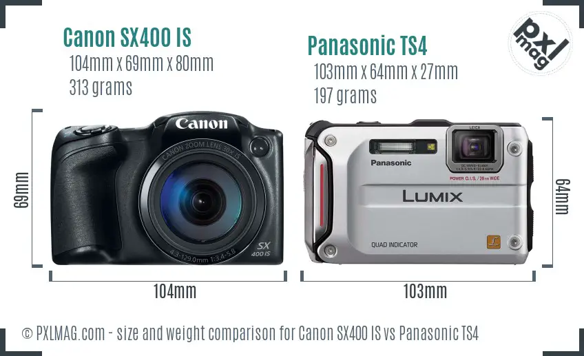 Canon SX400 IS vs Panasonic TS4 size comparison