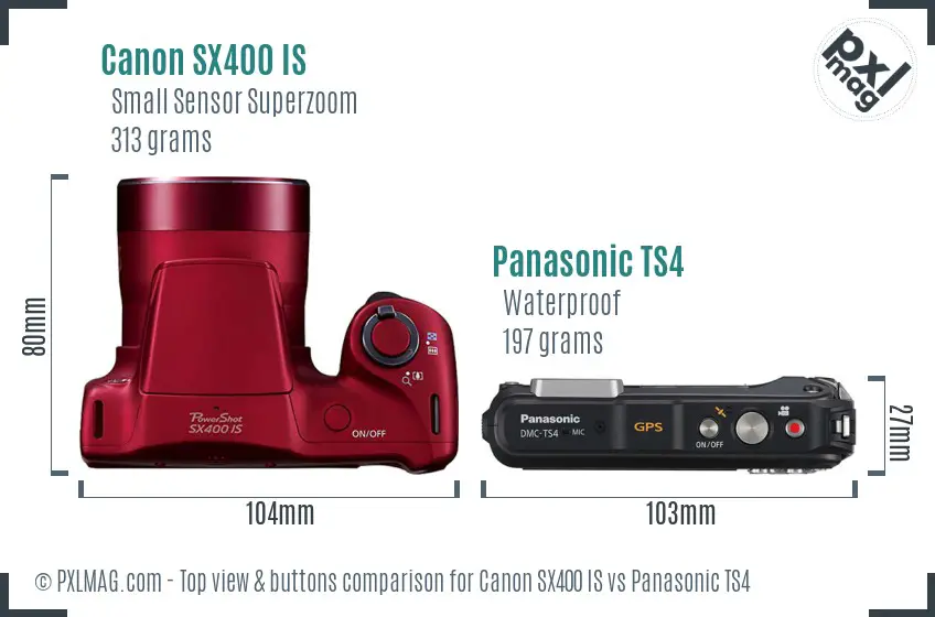Canon SX400 IS vs Panasonic TS4 top view buttons comparison