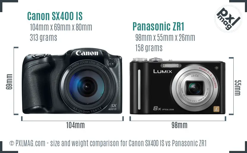 Canon SX400 IS vs Panasonic ZR1 size comparison