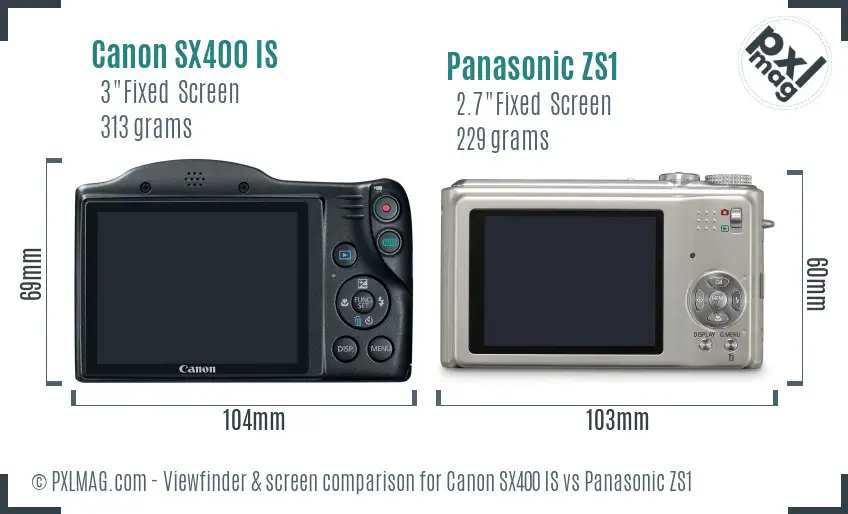 Canon SX400 IS vs Panasonic ZS1 Screen and Viewfinder comparison