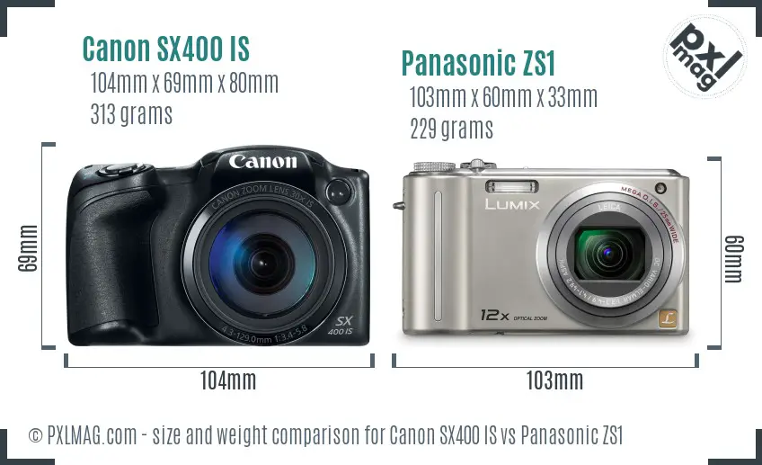 Canon SX400 IS vs Panasonic ZS1 size comparison