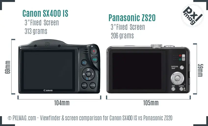 Canon SX400 IS vs Panasonic ZS20 Screen and Viewfinder comparison