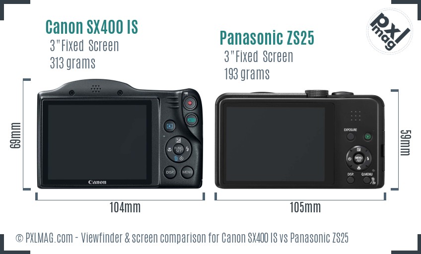 Canon SX400 IS vs Panasonic ZS25 Screen and Viewfinder comparison