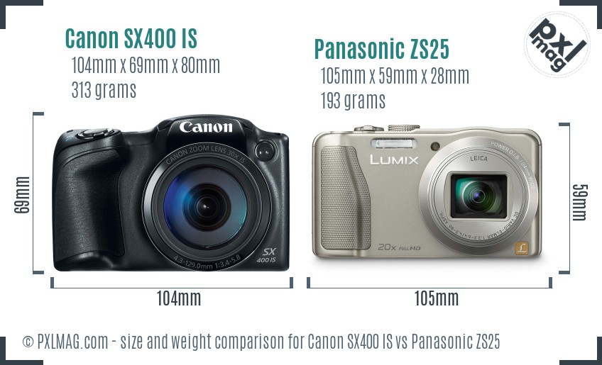 Canon SX400 IS vs Panasonic ZS25 size comparison Canon SX400 IS vs Panasonic ZS25 size comparison