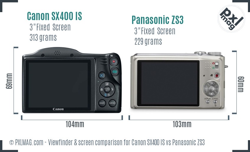 Canon SX400 IS vs Panasonic ZS3 Screen and Viewfinder comparison