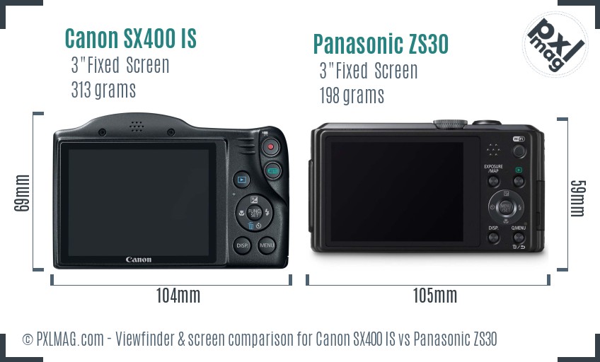 Canon SX400 IS vs Panasonic ZS30 Screen and Viewfinder comparison