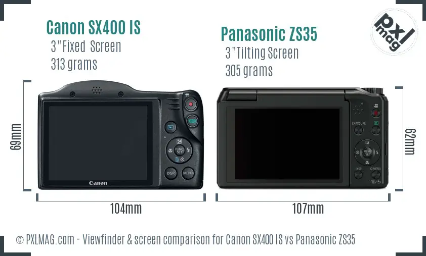 Canon SX400 IS vs Panasonic ZS35 Screen and Viewfinder comparison