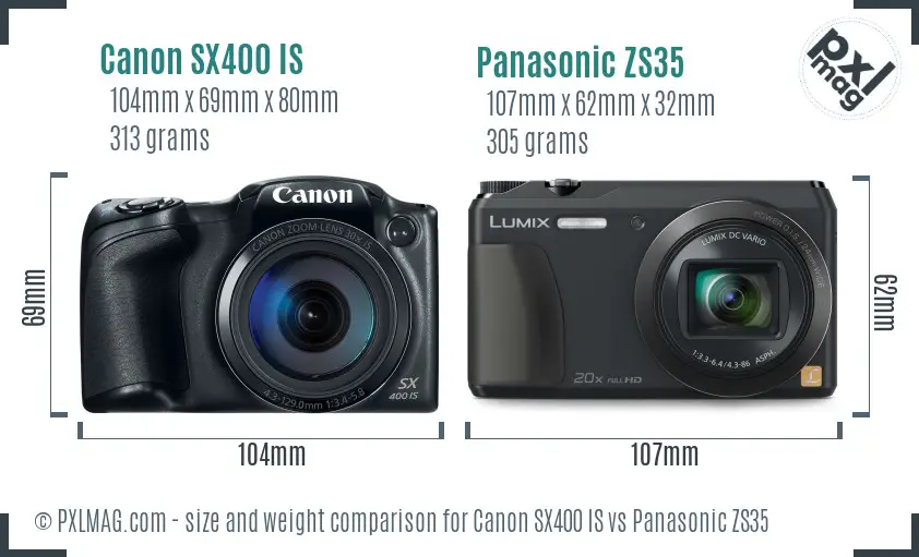 Canon SX400 IS vs Panasonic ZS35 size comparison