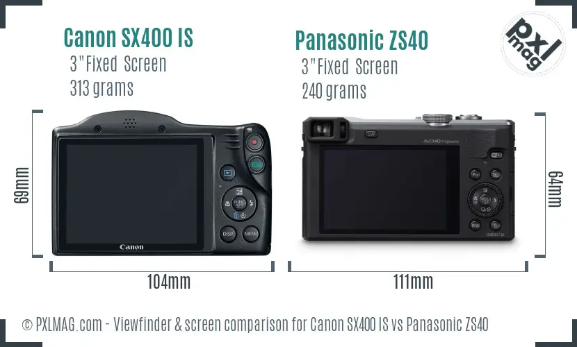 Canon SX400 IS vs Panasonic ZS40 Screen and Viewfinder comparison
