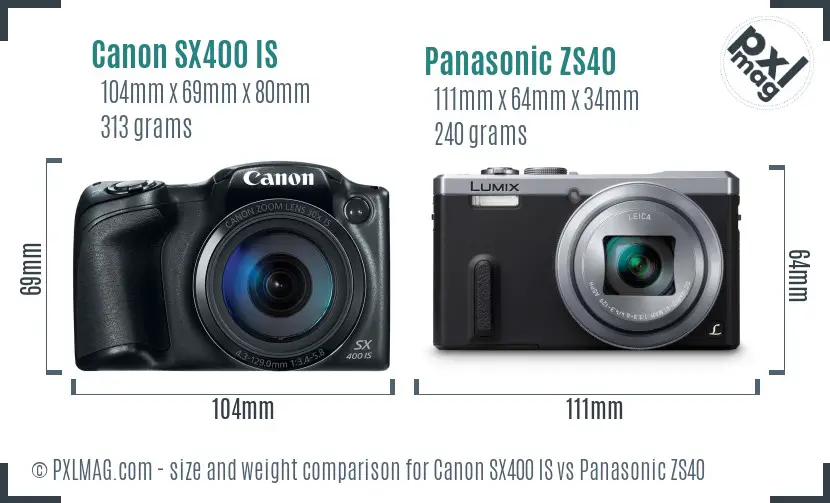 Canon SX400 IS vs Panasonic ZS40 size comparison Canon SX400 IS vs Panasonic ZS40 size comparison