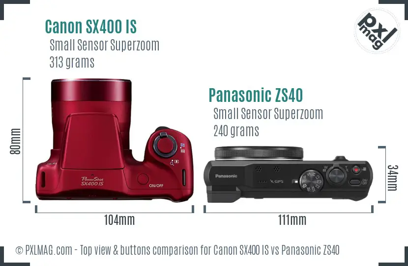 Canon SX400 IS vs Panasonic ZS40 top view buttons comparison