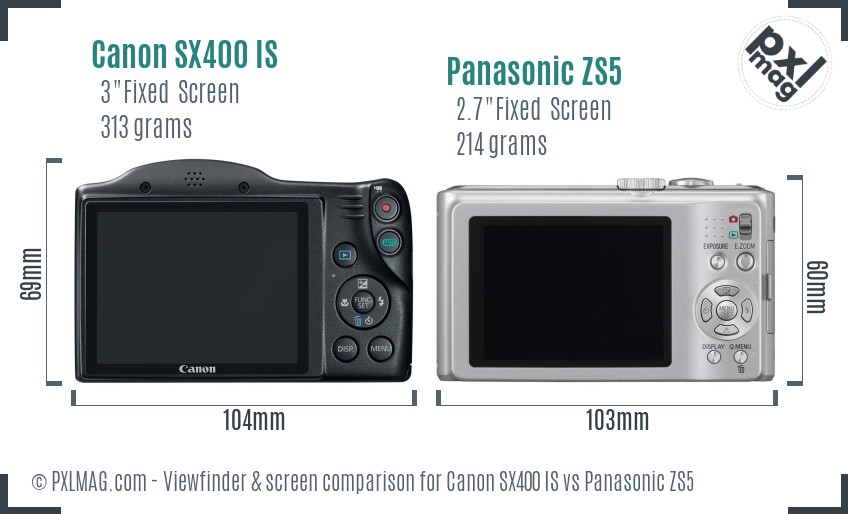 Canon SX400 IS vs Panasonic ZS5 Screen and Viewfinder comparison