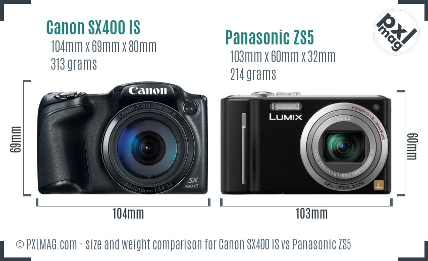 Canon SX400 IS vs Panasonic ZS5 size comparison