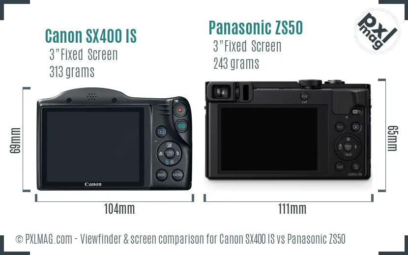 Canon SX400 IS vs Panasonic ZS50 Screen and Viewfinder comparison